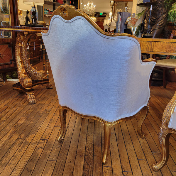 Louis XV Armchair Solid Mohagany Gold Leaf Fabric Velours Blanc