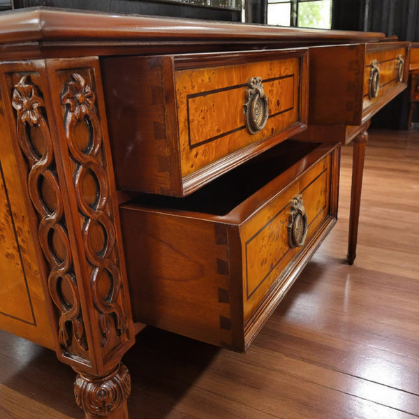 Louis XVI Narrow Writing Desk Vanity - Burl