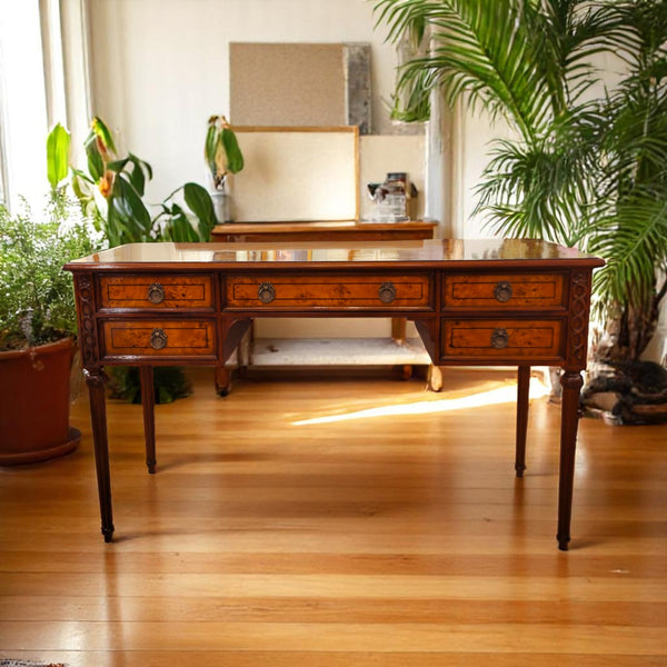 Louis XVI Narrow Writing Desk Vanity - Burl