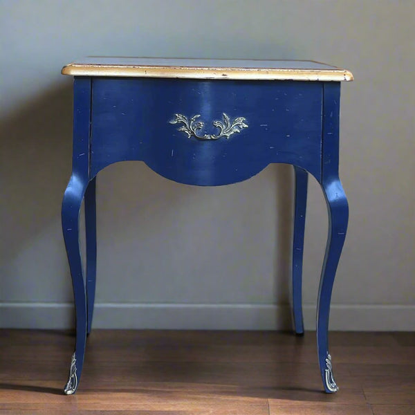 Louis XV Side Table - Midnight Bleu and 24kt gold leaf Accents