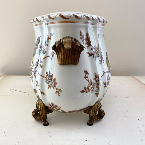 Porcelain Oval Bird Planter with Ormolu Bronze