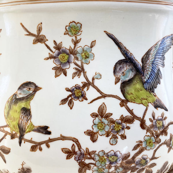 Porcelain Oval Bird Planter with Ormolu Bronze