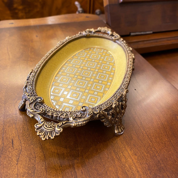 Yellow Porcelain Oval Dish with Bronze