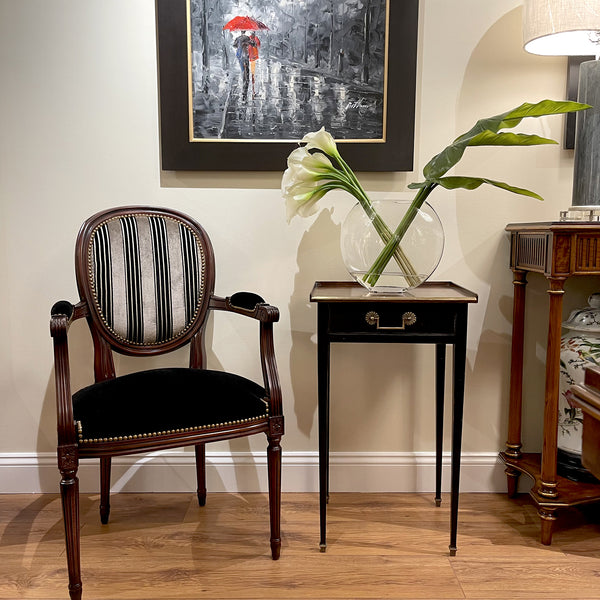 Directoire Side Table One Drawer Finish Black w/Brass