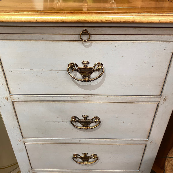 Louis Chiffonier Chest Solid Cherry Finish Antique Blue