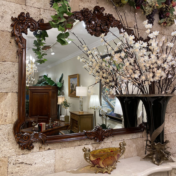 Grand Louis XV Solid Mahogany Mirror Hand Carved