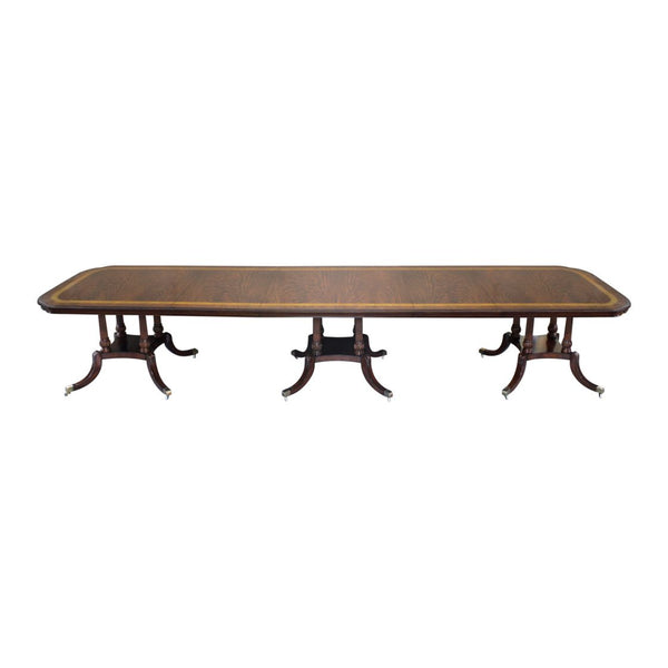 Extra Long Hand Carved Dining table with Three Pedestals