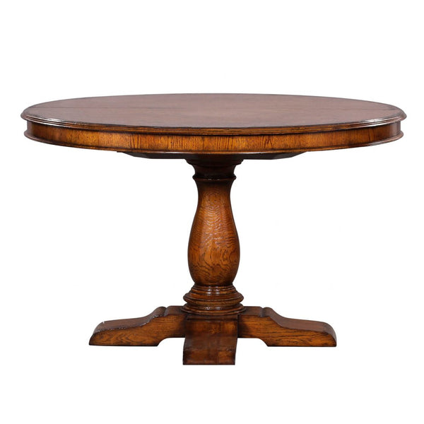 Round Oak Dining Table with Two Leaves