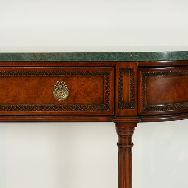 Louis XVI Console Mahogany with Green Marble Top - Three Drawer