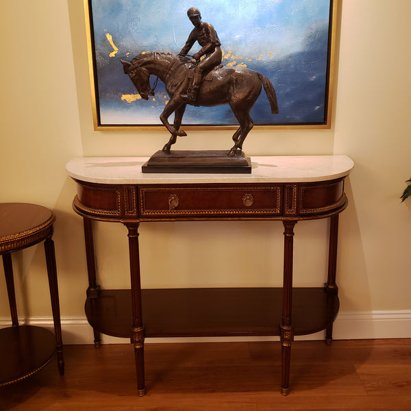 Louis XVI Console Mahogany with Light Marble Top - Three Drawer