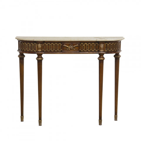 Louis XVI Narrow Console Mahogany with gold accents and marble top