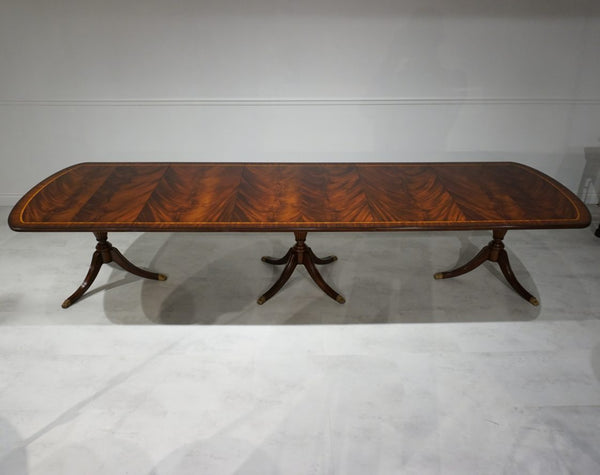 Flame wood Table Top Le Mans Triple Pedestal Dining Table