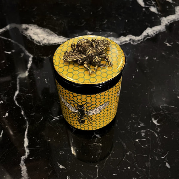 Porcelain Bee Box with Bronze Accents