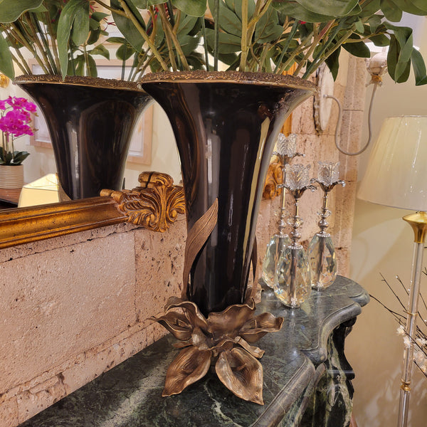 Large Porcelain Vase - Black with Ormolu Bronze