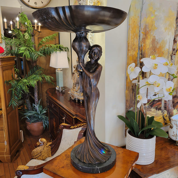 Lady Carry Bowl Bronze on Marble Base - Deco