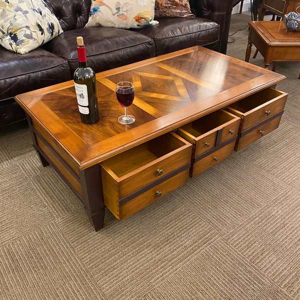 Directoire Coffee Table Six Drawer Cherry and Walnut