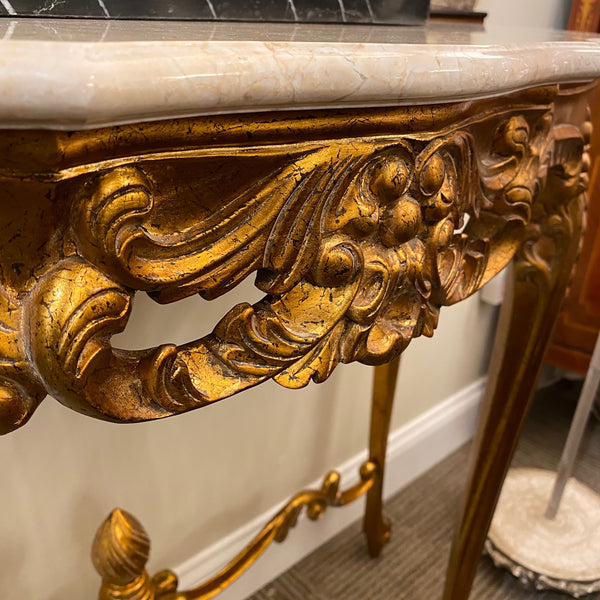 Louis XV Console - Gold Finish with Cream Marble