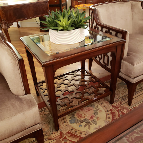 Art Deco Side Table with Glass Tabletop - Mahogany