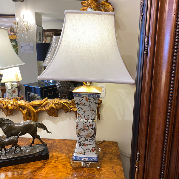 Square Vase Floral Table Lamp - Silver or Gold Leaf Accents
