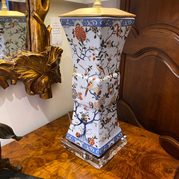 Square Vase Floral Table Lamp - Silver or Gold Leaf Accents