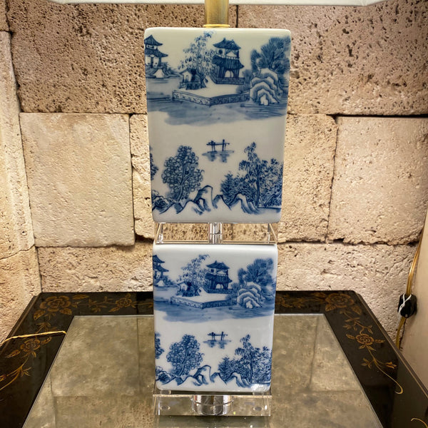 Blue and Crystal Chinoiserie Table Lamp