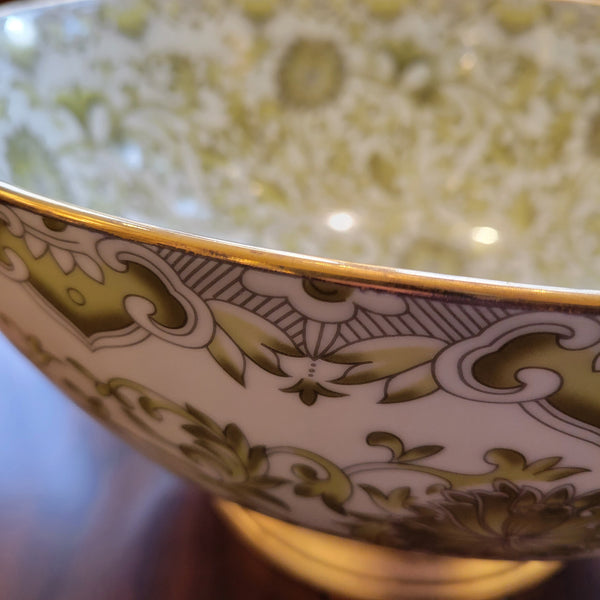 Porcelain Bowl with Stand - Green and 24kt Gold