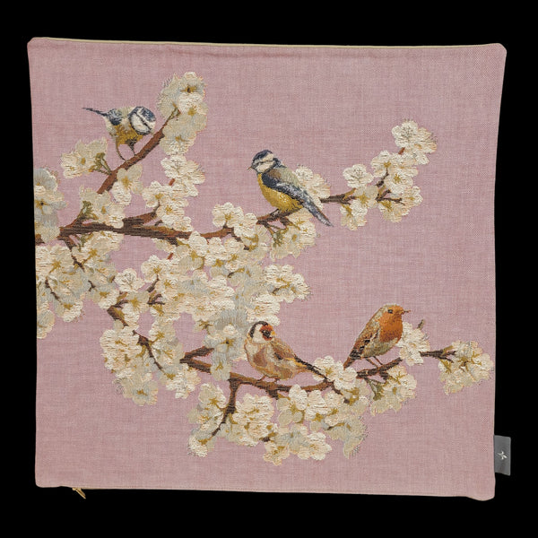 French Pillow Love Birds in Cherry Blossom, Pink