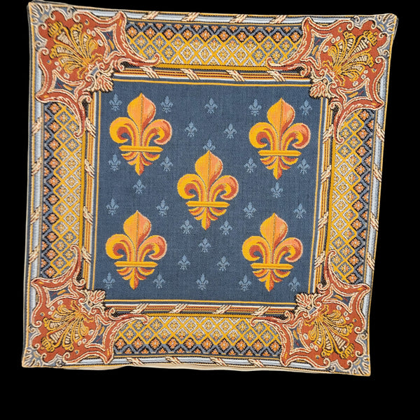 French Pillow -Fleur De Lys, Blue