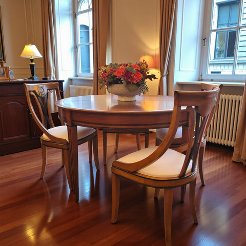 Directoire Four Leg Round Dining Table - Cherry Deco