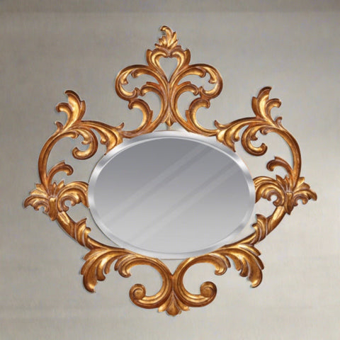 Oval Coeur Mirror Solid Mahogany Finish Antique Gold