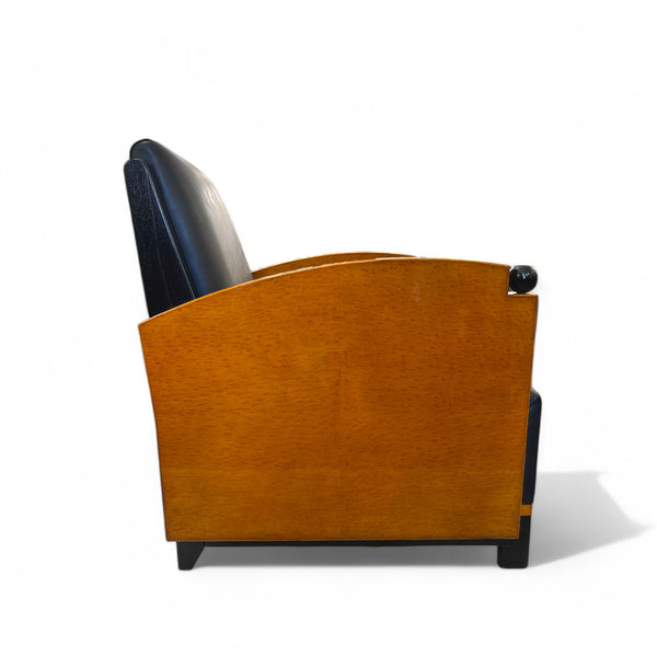 Esme Club Arm Chair - Burl with Black Leather