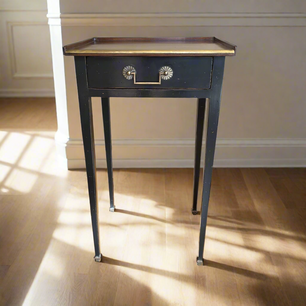 Directoire Side Table One Drawer Finish Black w/Brass