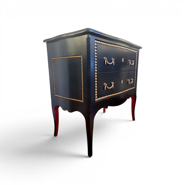Art Deco Two Drawer Bombe - Black Lacquer w/Red Accents