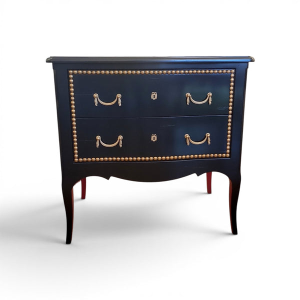 Art Deco Two Drawer Bombe - Black Lacquer w/Red Accents