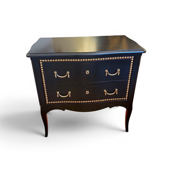 Art Deco Two Drawer Bombe - Black Lacquer w/Red Accents