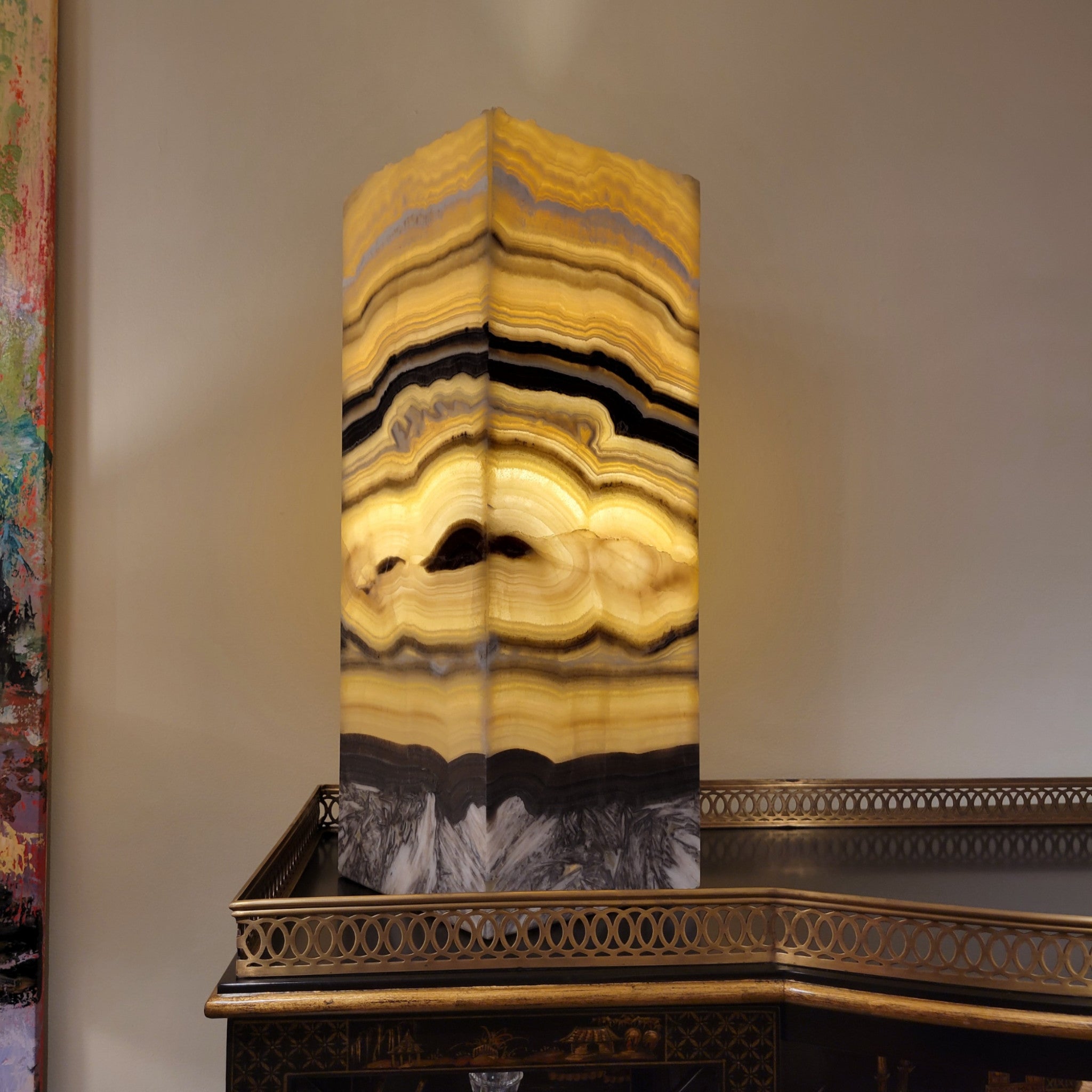 Stone Square Table Lamp  - Zebra Stripe Onyx