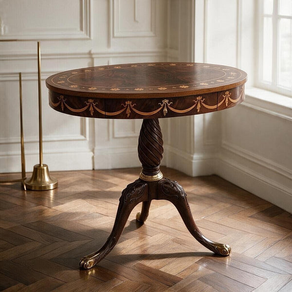 Oval Lamp Table - Mahogany with Inlay