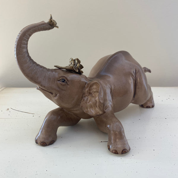 Porcelain Elephant with Brass