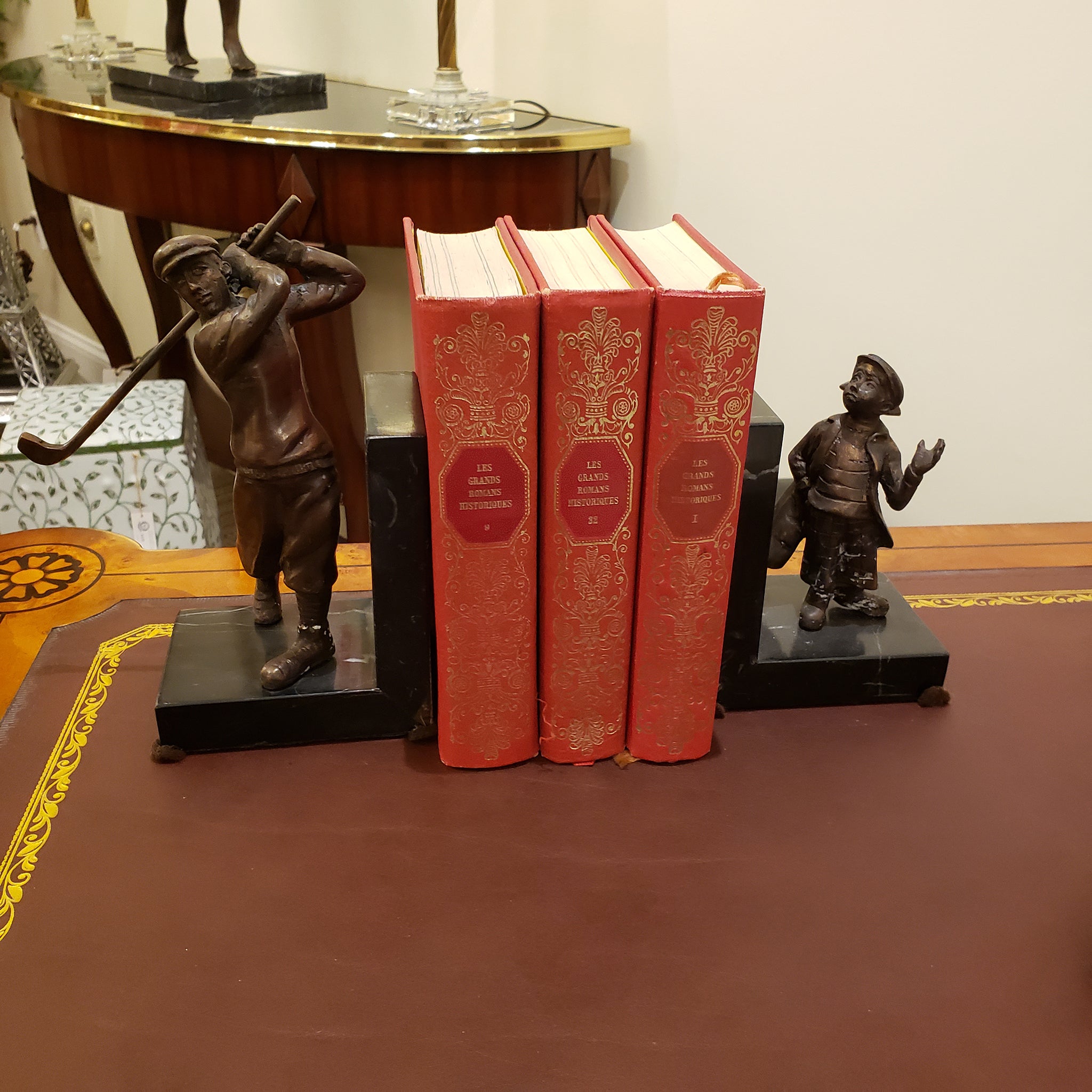 Golfer with Caddy Bronze Bookends
