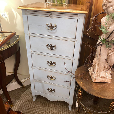 Louis Chiffonier Chest Solid Cherry Finish Antique Blue