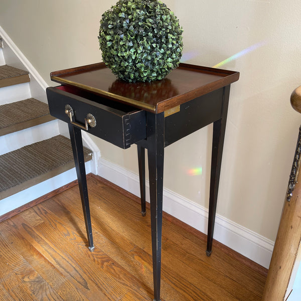 Directoire Side Table One Drawer Finish Black w/Brass