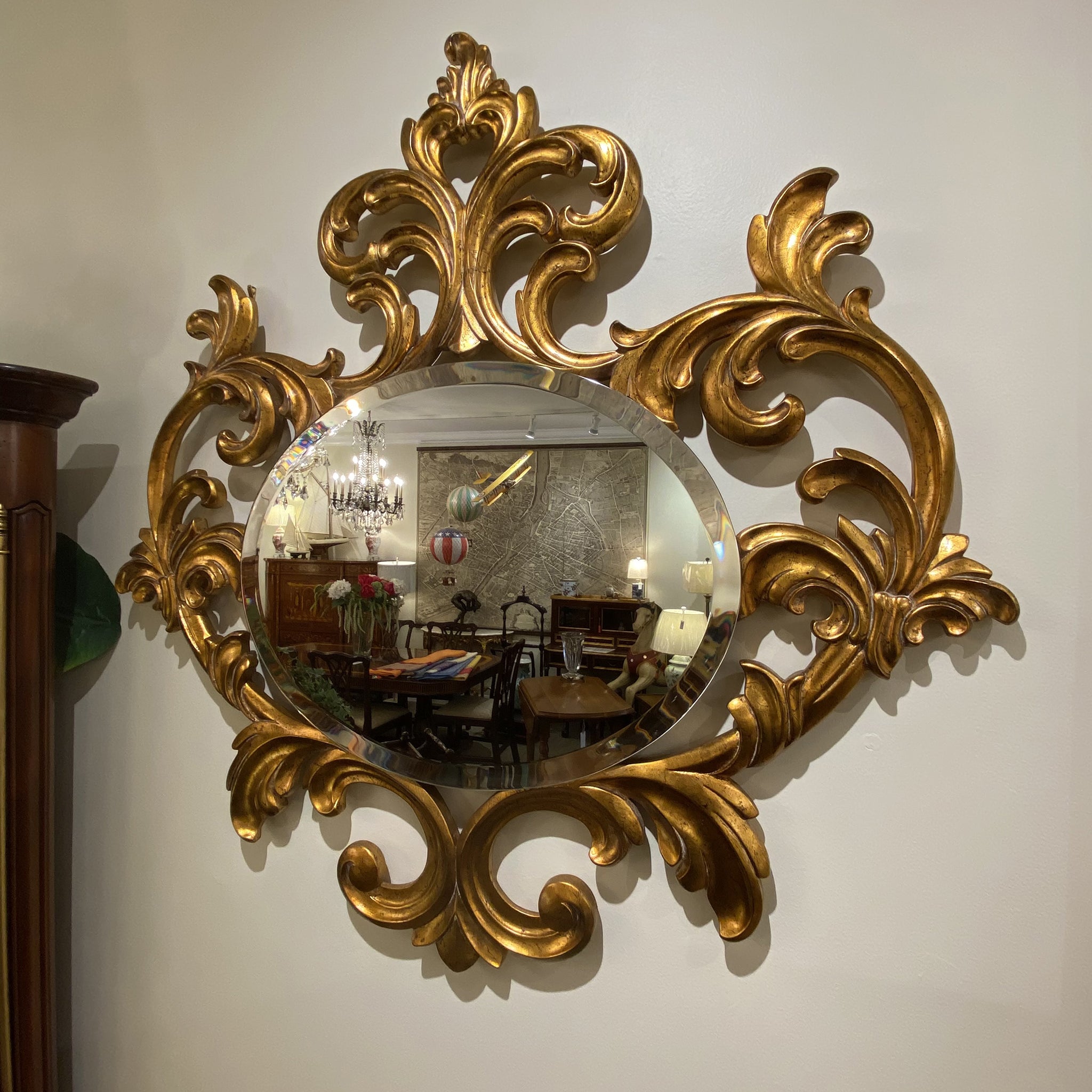 Oval Coeur Mirror Solid Mahogany Finish Antique Gold