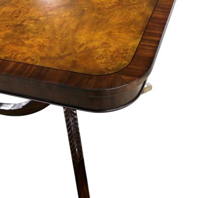 Two Pedestal Mahogany and Walnut Burl Dining Table