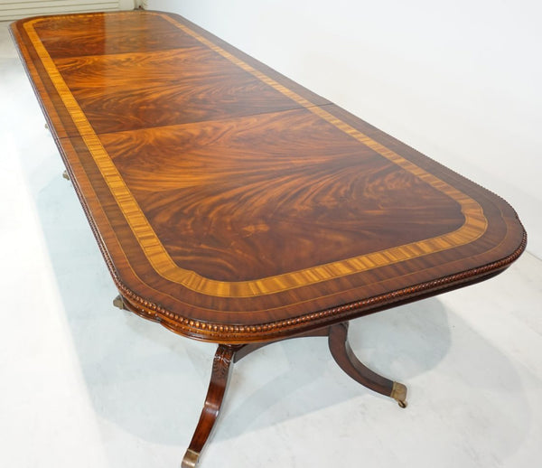 Hand Carved Dining Table with Two Pedestals
