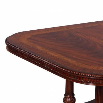 Hand Carved Dining Table with Two Pedestals