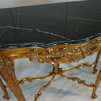 Louis XV Console - Gold Finish with Black Marble