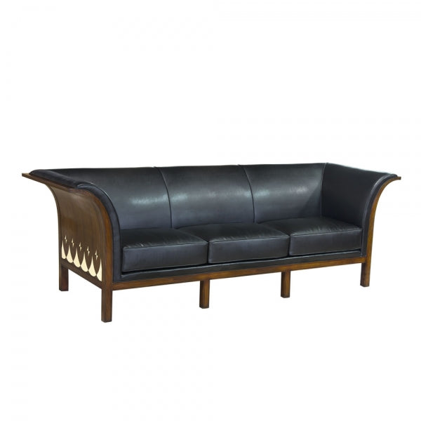 Leather Art Deco Sofa with Winged Arms