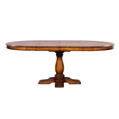 Round Oak Dining Table with Two Leaves