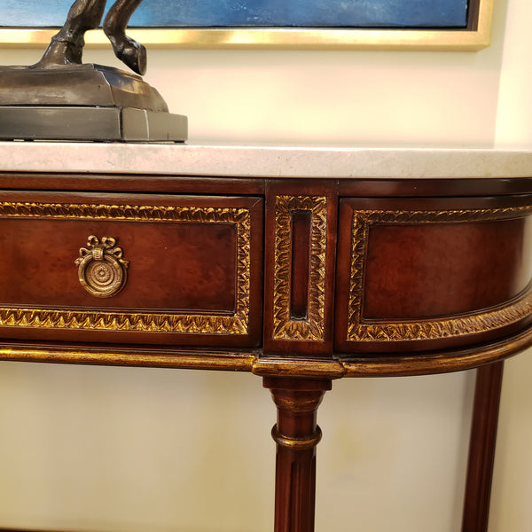 Louis XVI Console Mahogany with Light Marble Top - Three Drawer