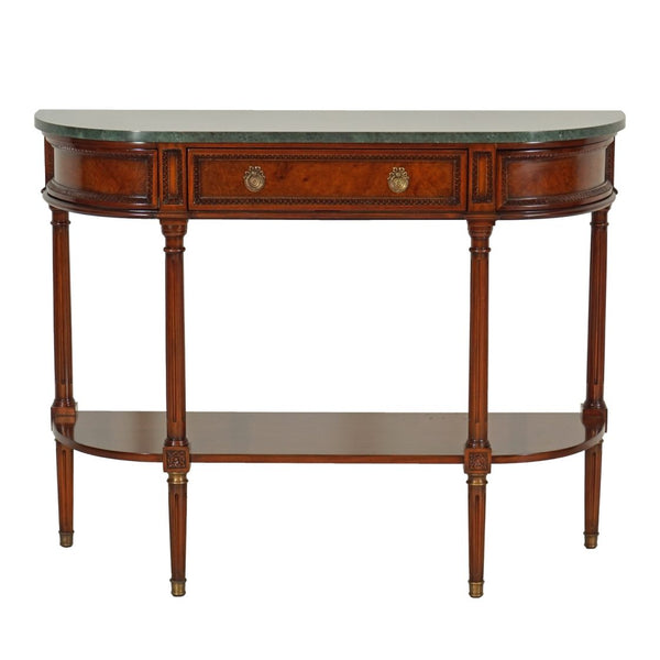 Louis XVI Console Mahogany with Green Marble Top - Three Drawer